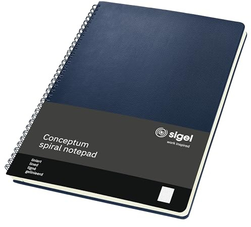 Sigel Conceptum Premium Spiralblock A4 Liniert 80 Blatt Blau | CO825, sehr stabiler Hardcover-Einband mit Einsteckfach, aus nachhaltigem Papier