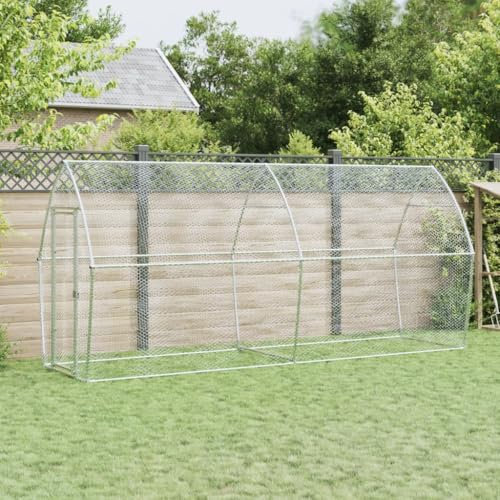 Gecheer Hühnerkäfig Hühnergehege Hühnerstall Hühnerhaus Geflügelstall Freilaufgehege Hühnervoliere Kaninchenstall Silbern 400x105x182 cm Verzinkter Stahl