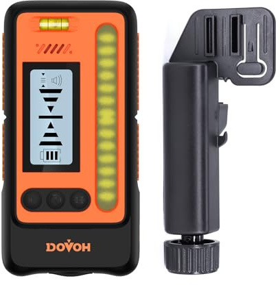 DOVOH Laser Level Receiver, High Accuracy Line Laser Detector, Compatible Pulse Frequency is 10KHz, Dual LCD Display, Detector 197ft in Sunlight Outdoors, Loud Speaker, IP54 Shock-Resistant, DR1