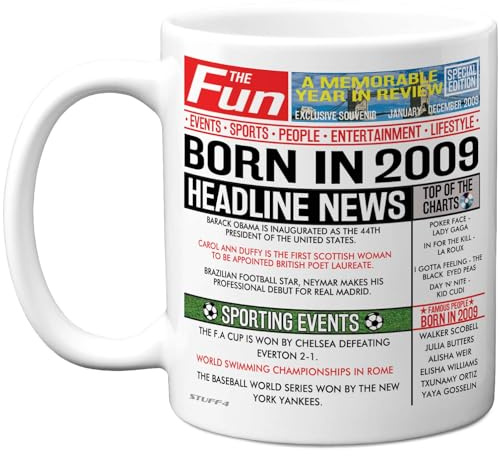 Stuff4 17th Birthday Mug Gift for Women and Men, Born in 2009 Newspaper | Happy 17 Birthday Gifts for Son Daughter Cousin Vintage Retro Back in 2009 Age 17 Bday, 11oz Ceramic Coffee Mugs