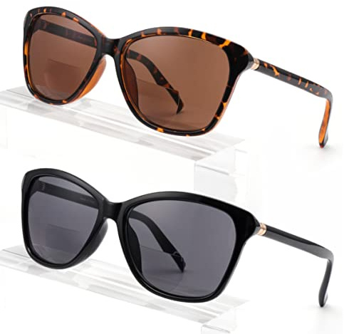 Missfive 2 Pack Vintage Bifokale Sonnenbrille Damen Klassisch Lesesonnenbrille Frauen schwarz Schildkröte Retro Cat Eye Brille, UV Schutz Sunglasses für Fahren, +2.0