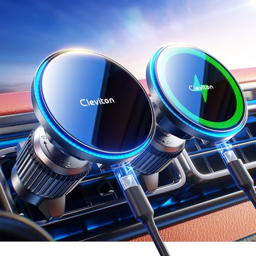 Cleviton 15W für Magsafe Autohalterung mit Ladefunktion, 1,91 kg - Starke Magnetkraft, Qi Kabelloses Handyhalterung, Lüftung, für iPhone 17/16/15/14/13/12 Serien, 7.Gen Haken, Mattschwarz
