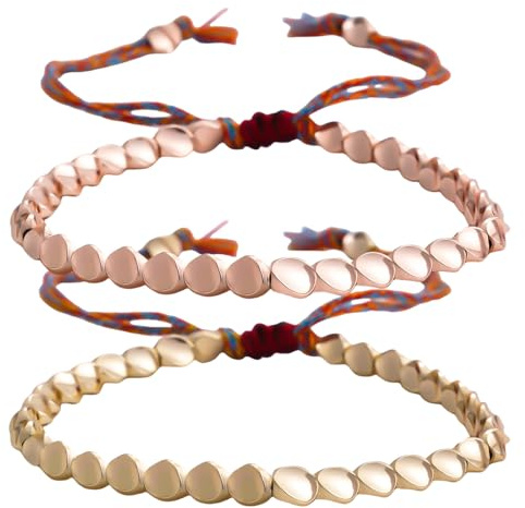 MUNSKT Handmade Tibetan Copper Beads Bracelet,2 PCS Buddhist Bracelet for Men and Women, Buddhist Good Luck Rope and Bangles Jewelry