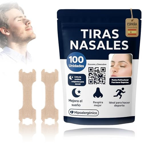 100 Tiras Nasales Para Dormir Y Hacer Deporte, Tiritas Para La Nariz Que Ayudan A Respirar Mejor, Nose Strips, Tiras Nasales Antironquidos + Playlists Con Sonidos Relajantes Y Musica De Entrenamiento.