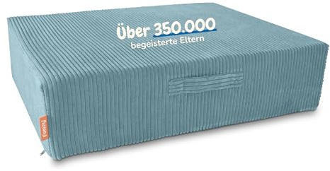 Funzy Hüpfpolster für Kinder – Hüpfmatratze mit Taschenfederkern, Sicherer & leiser Hüpfspaß, Cord-Bezug, Waschbar & Schadstofffrei, Für Motorik und Bewegung, Cord Lagune Blau, 85x65x21 cm