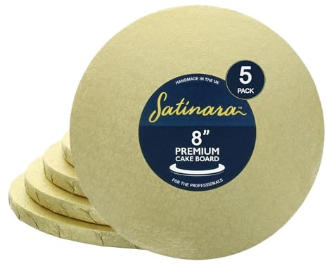 Satinara 8 (20cm) Pale Gold Cake Boards - 5 Pack | 12mm Thick, Reusable Gold Foil Finish, Fits 6 Sponge Or 5 Fruit Cake, Handmade In The UK