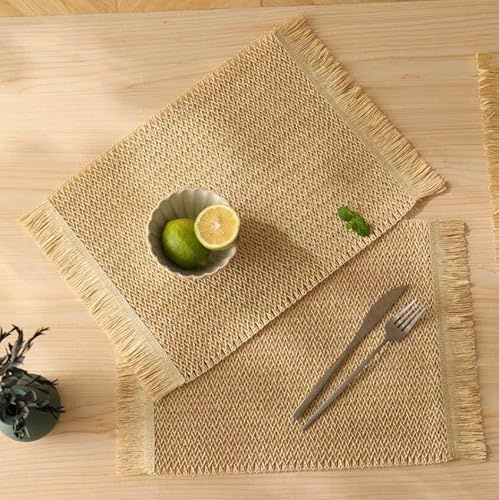 comfoyar Juego de 6 Manteles Individuales Beige Rectangular Trenzado, Salvamanteles Individuales de Manteles Papel con Borla para Cocinas y Comedores Decoración de Mesas para Fiestas 30x44cm