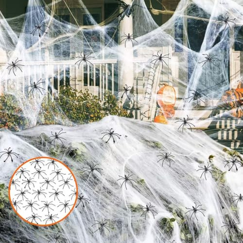 OIXEYA Ragnatele di Halloween, 100g Spider Web +60 Nero Finti Ragni, Stretch Ragnatele Estensibili Bianca, Ragnatela Halloween Decorazione per Feste di Halloween Ragnatela