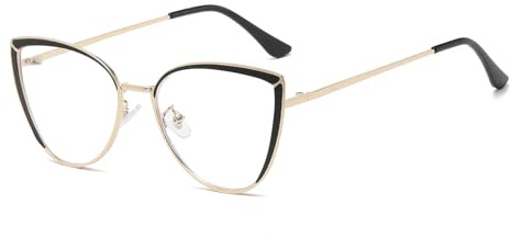 LJCZKA Lunette Anti Lumiere Bleue Femme Oeil de Chat en Métal Lunettes Ordinateur Anti Fatigue pour Jeux, Texing et Lecture (Noir Doré)