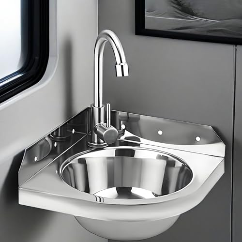 Lavello da Cucina in Acciaio Inossidabile, Piccolo lavello Triangolare a Vasca Singola, lavabo angolare a Parete, lavamani Commerciale, per Camper, roulotte, Barca, Bagno, WC, Facile da Mont