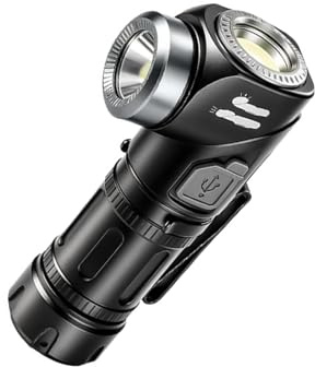 XIAOQENAN Lampes de poche multifonctions à clip rotatif à 90 degrés avec lampe latérale et 5 modèles d'éclairage pour le travail en plein air Lampes de poche multifonctionnelles de randonnée