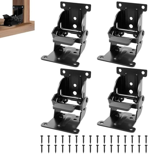 Lot de 4 charnières pliantes avec système de blocage - Charnières pliantes - 90 degrés - Avec 32 vis - Pour lit, table, porte pliante - Noir