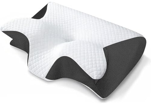 YAODFYL Curosleep Kissen Ergonomisches Nackenkissen Kopfkissen Memory Foam Nackenkissen Anti schnarch Kissen für Rücken, Seiten und Bauchschläfer Atmungsaktiv Waschbar (Schwarz)