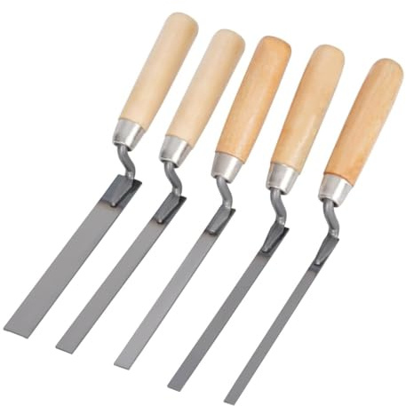 Satiskid 5 Pcs Pointing Trowel Set, Stainless Steel Finger Trowels with Wood Handle, Brick Tiling Tools, Masonry Work, Repointing, Gap Filling, Jointing Kit for DIY and Professional Use