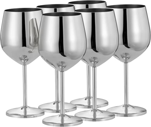 Oak & Steel 4 Silver Wine Glasses (520ml) - Stainless Steel Wine Glasses, Unbreakable Metal Drinking Glasses with Gift Box