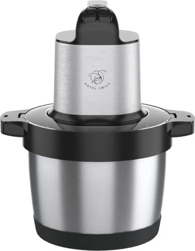 Royal Swiss® Hachoir Électrique 6L 1200W – Robot Hachoir Professionnel Inox – 6 Lames Double Niveau – 2 Vitesses + Pulse – Hachoir Viande & Légumes Grande Capacité – Sans BPA