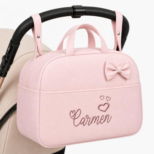 Danielstore - Bolso Maternidad Personalizado | Organizador Pañales | Asa Colgar al Hombro | Compatible Carrito Bebe | Fácil Limpieza, Rosa, 1 Unidad, Polipiel