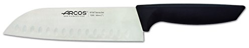 Arcos Serie Niza - Caja 6 uds Cuchillo Santoku con Alveolos - Hoja de Acero Inoxidable NITRUM de 180 mm - Mango de Polipropileno Color negro (6 UDS)