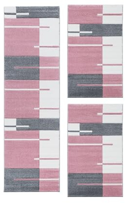 HomebyHome Bettumrandung Schlafzimmer 3 teilig Teppich Rosa-1 - Waschbarer Bettumrandung Teppich Läufer Set Extra Flauschig Bettvorleger Schlafzimmer Bettset:2 St. 80x150 cm | 1 St. 80x300 cm