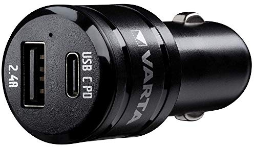 VARTA Ladegerät, Autoladegerät mit 2 Anschlüssen USB Type C PD und USB A, Car Charger Dual USB, Kfz-Handyladegerät, Zigarettenanzünder Adapter