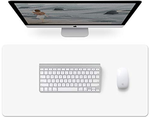 Schreibtischunterlage, glatt, multifunktional, ultragroß, PU-Leder, wasserdicht und kratzfest, Mauspad für Büro und Zuhause, 120 x 60 cm, Perlweiß