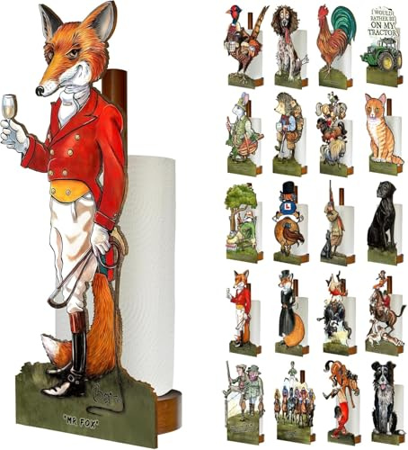 Looprints Fun Toilet Roll Storage & Kitchen Towel Holder Wooden Stand | Bryn Parry Equestrian Art | Novelty Kitchen & Bathroom Decor | This Mr Fox Design Is Sure To Impress With Style & Practicality.