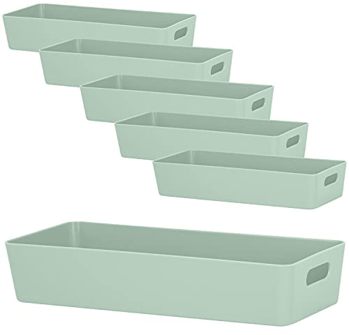 6x Ordnungsboxen 6cm hoch SILBERGRÜN 30x12,5x6cm 1,9L Schublade Kunststoff