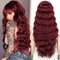 YEESHEDO Long Hair Wigs for Women with Bangs Natural Curly Wavy Synthetic Wine Red Wig with Fringe for Party Cosplay or Daily 28 Inches