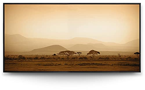 BilderKing Wandbild Afrika Savanne - 180cm x 90cm Leinwand auf 2cm Keilrahmen mit Schattenfugenrahmen schwarz