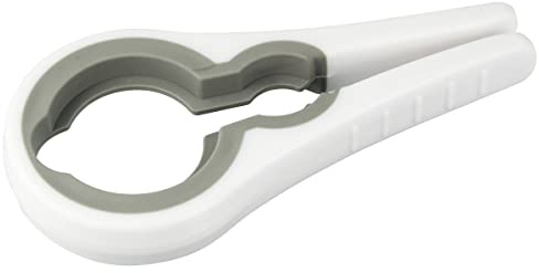 FMprofessional Gläser- und Flaschenöffner, Schraubdeckelöffner aus Kunststoff, Drehverschlussöffner aus Gummi, variabler Deckelöffner, praktischer Glasöffner (Farbe: Weiß/Grau)