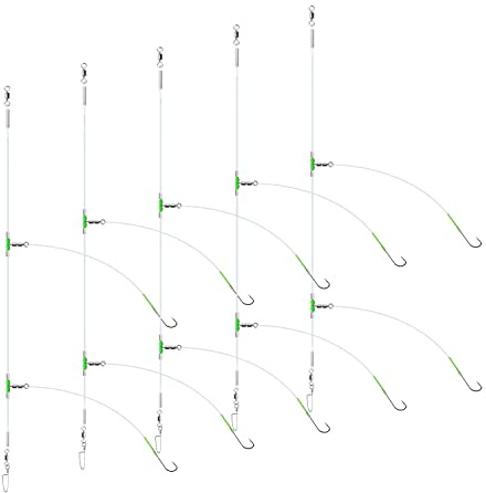 Luroad, 5 Ganci per Pesca in Mare, per Pesca in Mare per Spiagge e Pesca a Terra, Imbiancatura, Basso, Passera (D. 5pcs- 2 ganci- dimensione 2/0-80cm gap)