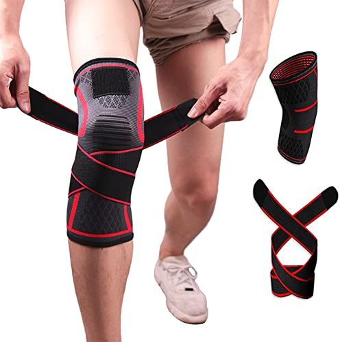 YNITJH 1 Pair Kniebandage für Damen und Männer,Sport Kompression Kniestütze,Knieschoner stabilisiert und unterstützt das Gelenk, Sportbandage für Laufen,Wandern,Joggen,Sport,Volleyball,Red-M
