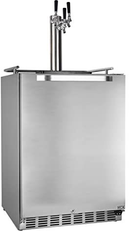 HCK Kegerator, 24 Inch Outdoor Kegerator for Patio with 3 Taps, Full Size Beer Dispenser and Beverage Refrigerator with Auto Defrost & Reversible Stainless Steel Door, Ideal for Home Bars