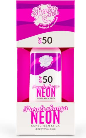 Shaka Sun - Crema solar mineral I FPS 50+ I Stick de protección solar I Óxido de zinc natural I Para niños y adultos I Contra todo tipo de rayos UVA y UVB I Resistente al agua I NEON violeta