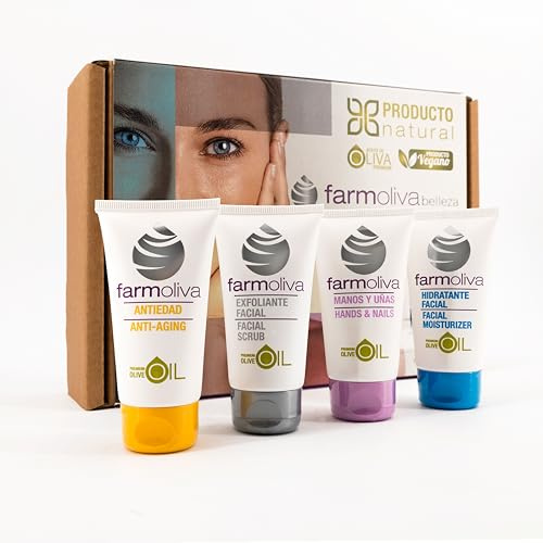 Set Cuidado de la Piel - Contiene 4 Cremas: Hidratante, Exfoliante, Antiarrugas y de Manos - Nutrición Profunda con Aceite de Oliva y Vitaminas - Solución Completa para Cara, Cuello, Manos y Uñas