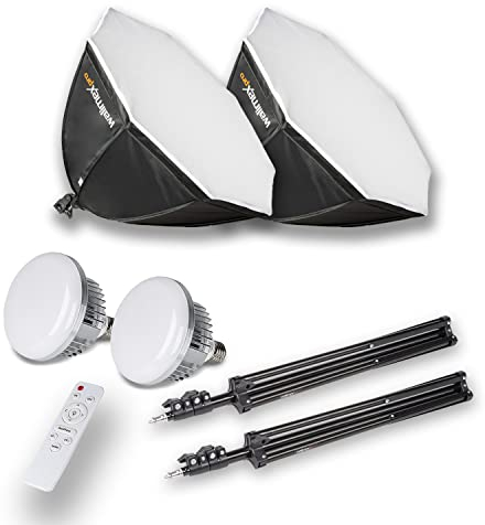 Walimex pro 2X Softbox Octagon Ø65cm 60W Bi Color LED I inkl. 2X Stativ, 2X Diffusor, Tasche & Fernbedienung I Farbtemperatur 3.000 – 6.000 K I Profi-Fotos & Videos I Neigbar, hohe Farbgenauigkeit
