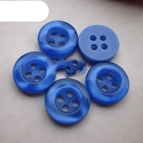11mm 7/16 4 Löcher, 14 Farben, runder Rand, Perlglanz, Kleidung, Hemdknöpfe, Kunstharz, Nähzubehör R0201-043-08 Blau