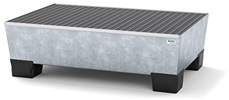 Auffangwanne pro-line aus Stahl für 2 Fässer, verzinkt, unterfahrbar, m. Gitterrost, 1236x815x355