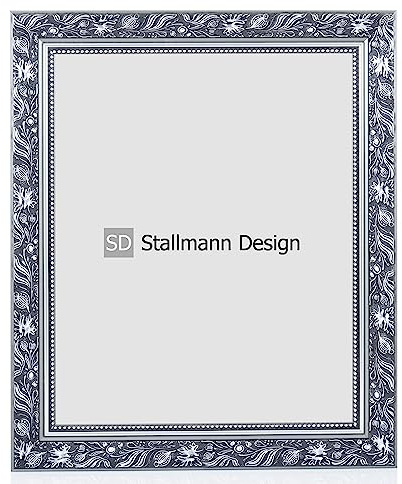 Stallmann Design Bilderrahmen Barockrahmen SWAN | 40x50 cm | Silber | Echtholz-Bilderrahmen antik | 80 andere Größen verfügbar | Fotorahmen aus Holz im Vintagestyle