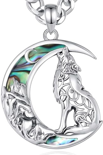 INFUSEU Wikinger Halskette für Männer, 925 Sterling Silber Lebensbaum Yggdrasil Anhänger Wolf Schmuck Valknut Jormungandr Odin Raven Allah Geschenk für Männer