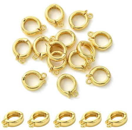 LiQunSweet 20 Pcs Round Spring Gate Rings O Rings Fold Over Clasps Long-Lasting Plated Trigger Buckles for DIY Crafts Jewelry Making - 14×11mm