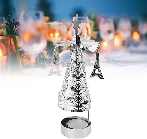 BestAlice Weihnachtsbaum-Teelicht-Kerzenhalter, Metall-Teelicht-Kerzenhalter, Drehbarer Kerzenhalter aus Edelstahl, Drehbarer Baum-Kerzenhalter für Zuhause, Urlaubsdekoration(Silber)