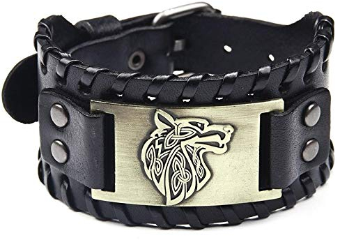 BISONBLUE Armbänder Herren Armband Geschenk Armreif Wikinger-Lederarmband Für Herren, Punk, Braun, Wolf, Totem, Verstellbares Armband, Biker