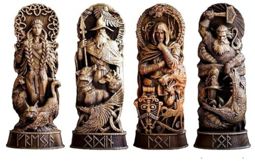 AAHIFIT Nordisk mytologistaty Thor, Odin, Loki, Freya, vikingastaty för hem och gåvor, perfekt för vinskåp och bokhylla, bönealtar, heminredning