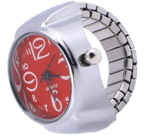 SAFIGLE Unisex Ringuhr Fingeruhr Elastisch Quarzuhr Edelstahlrot Kreative Paaruhr Für Damen Und Herren