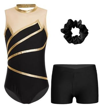 Kvysinly Glänzend Turnanzug Mädchen Gymnastikanzug Set Slim Fit Turnbody mit Haarband und Hose Ballettkleidung Tanz Training Outfit