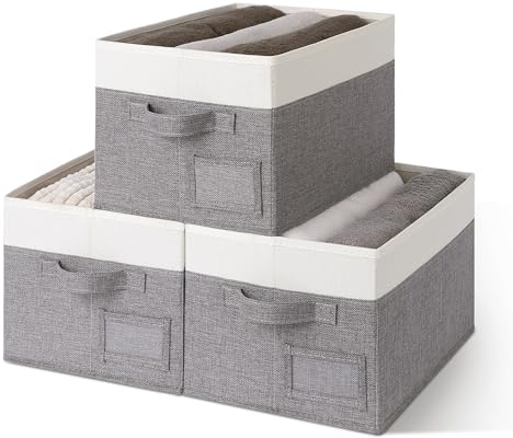 GRANNY SAYS Aufbewahrungsboxen aus Stoff, 3er-Pack Körbe Kleiderschrank für Regal, Grau Aufbewahrungskörbe, Körbe Aufbewahrung, Wardrobe Storage Boxes, Faltboxen Kleiderschrank für Kleidung