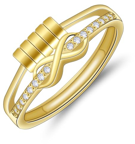 Yifnny Rotierende Ringe für Frauen, Drehbarer Fingerring Offene Ringe Kleine Perlen Verstellbare Ringe Geschenke Frauenschmuck (Stil 2 Gold)
