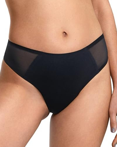 Periodenunterschwäsche Tanga Seamless - Schwarzer Damen String für leichte Periodentage und Ausfluss