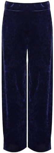 Dam gatumode utsvängda breda ben stil ficka lätt velour sammet byxor damer plus storlek brett ben sammet Palazzo elastisk midja byxa UK 14-28, Marinblått Xsp, 46/48 SE